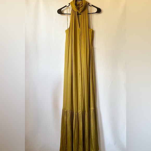 Banana Republic Chartreuse Satin Maxi Dress - Picture 1 of 6